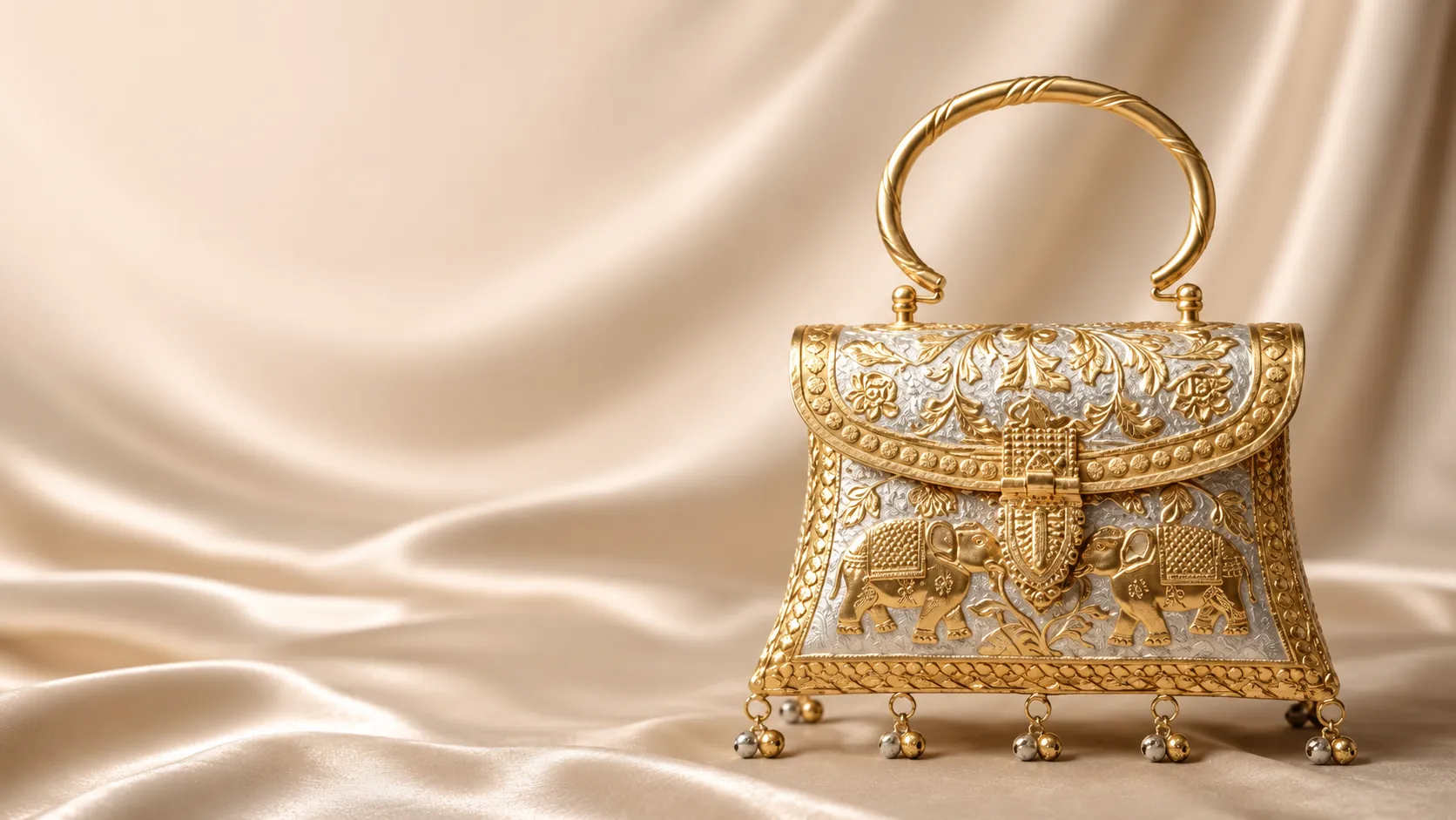 Gajraaj handcrafted gold and ivory heritage clutch